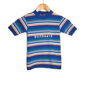 Bright Blue 90s Striped Multicolor T-Shirt with "Billboard" Text